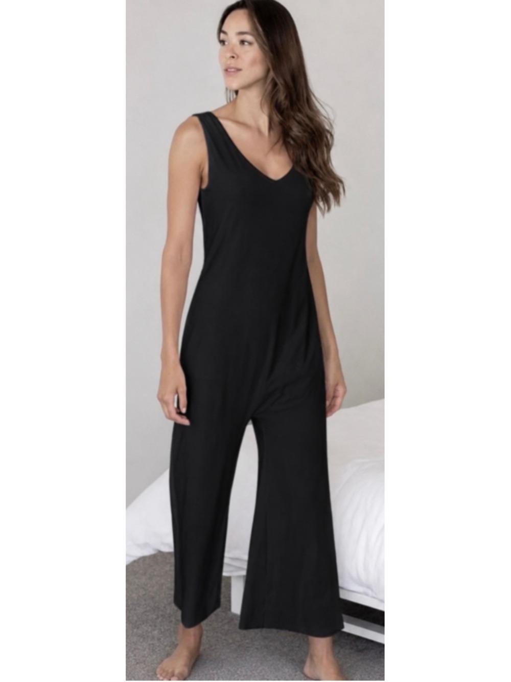 Lunya Black Sleeveless V-Neck Relaxed Fit Romper New! Large